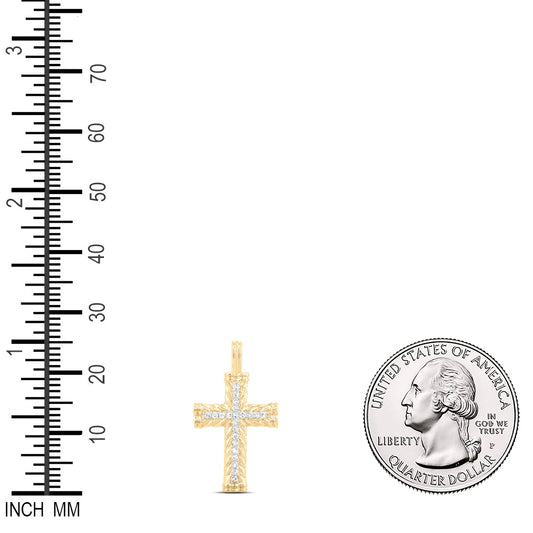 0.11 Ctw Natural Diamond Cross Religious Pendant in 10k Yellow Gold