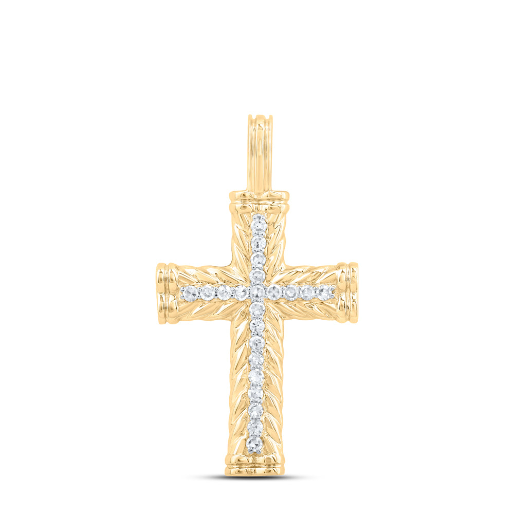 0.11 Ctw Natural Diamond Cross Religious Pendant in 10k Yellow Gold