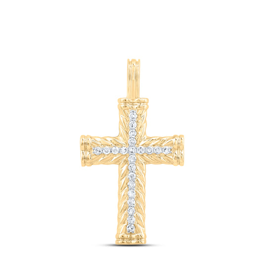 0.11 Ctw Natural Diamond Cross Religious Pendant in 10k Yellow Gold