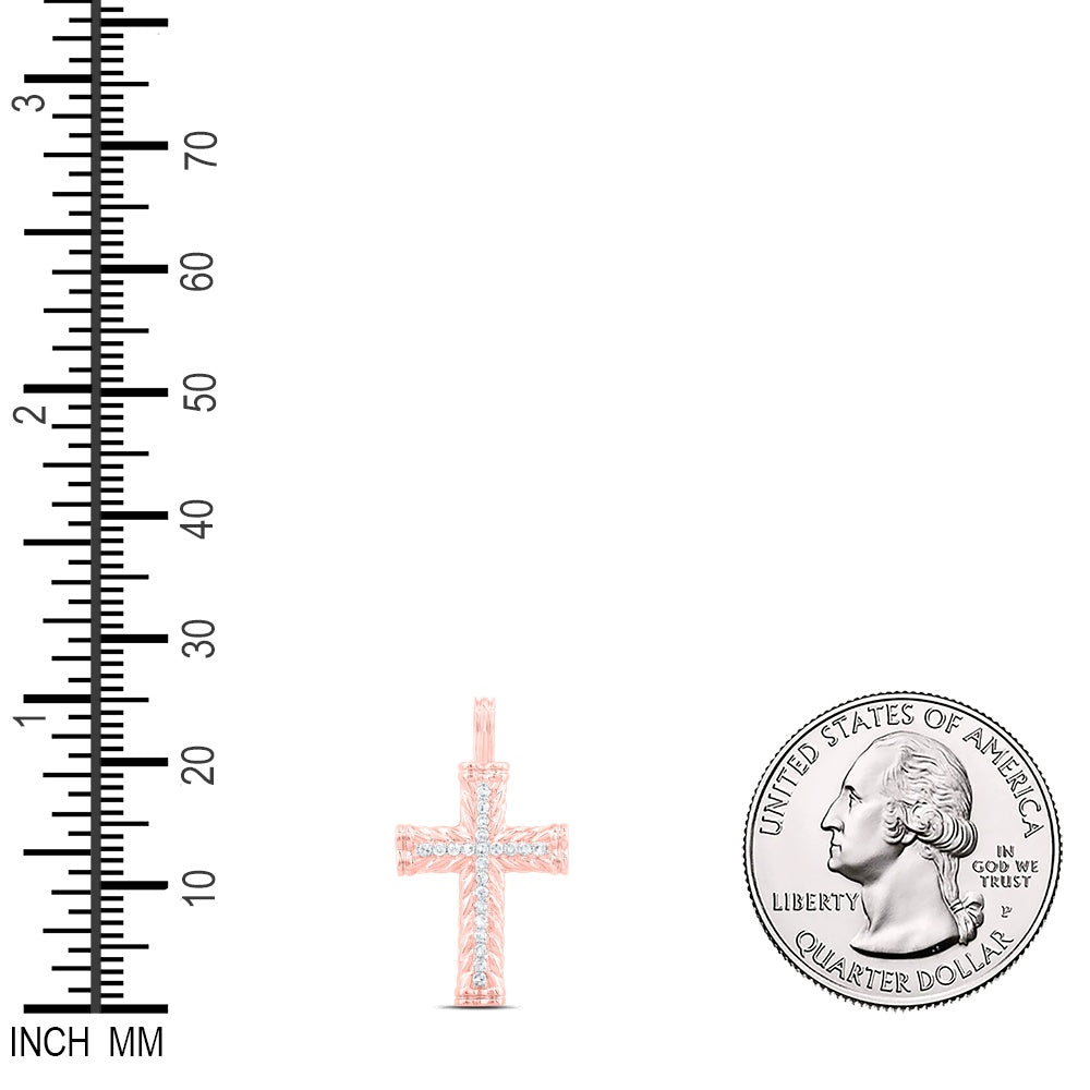 0.11 Ctw Natural Diamond Cross Religious Pendant in 10k Rose Gold