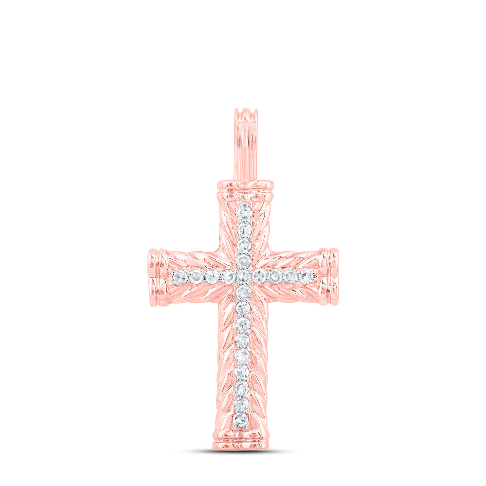 0.11 Ctw Natural Diamond Cross Religious Pendant in 10k Rose Gold