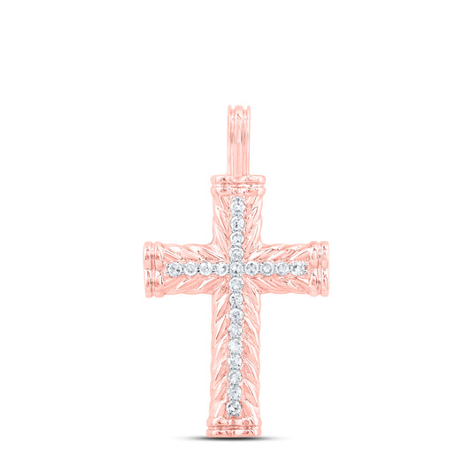 0.11 Ctw Natural Diamond Cross Religious Pendant in 10k Rose Gold