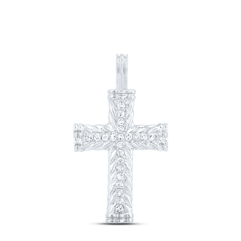 0.11 Ctw Natural Diamond Cross Religious Pendant in 10k White Gold