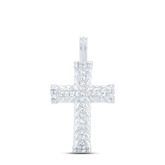 0.11 Ctw Natural Diamond Cross Religious Pendant in 10k White Gold