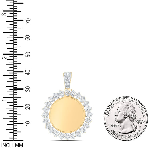 1.53 Ctw Natural Diamond Round Circular Memory Picture Frame Pendant in 10k Yellow Gold
