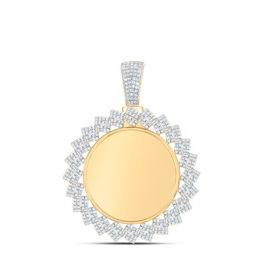 1.53 Ctw Natural Diamond Round Circular Memory Picture Frame Pendant in 10k Yellow Gold