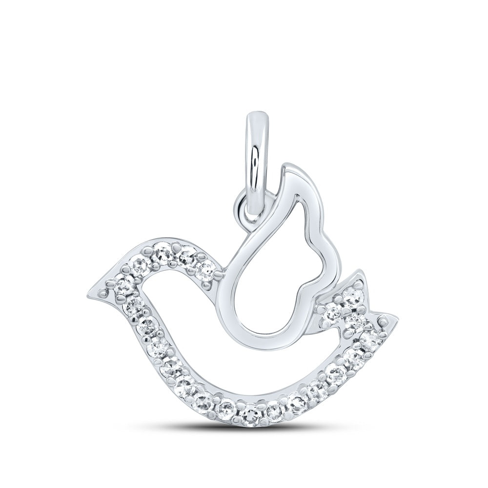0.11 Ctw Natural Diamond Bird Wings Pendant in 10k White Gold