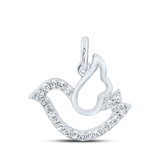 0.11 Ctw Natural Diamond Bird Wings Pendant in 10k White Gold