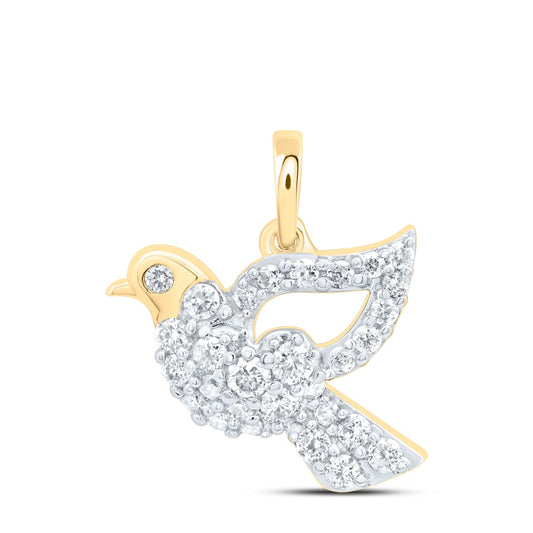 0.32 Ctw Natural Diamond Cute Bird Pendant in 10k Yellow Gold