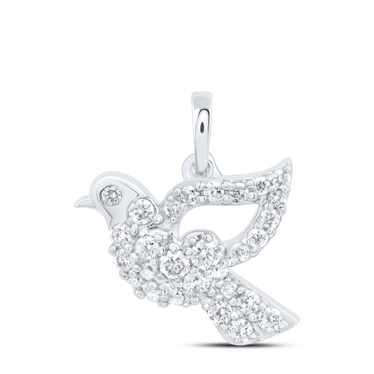 0.31 Ctw Natural Diamond Cute Bird Pendant in 10k White Gold