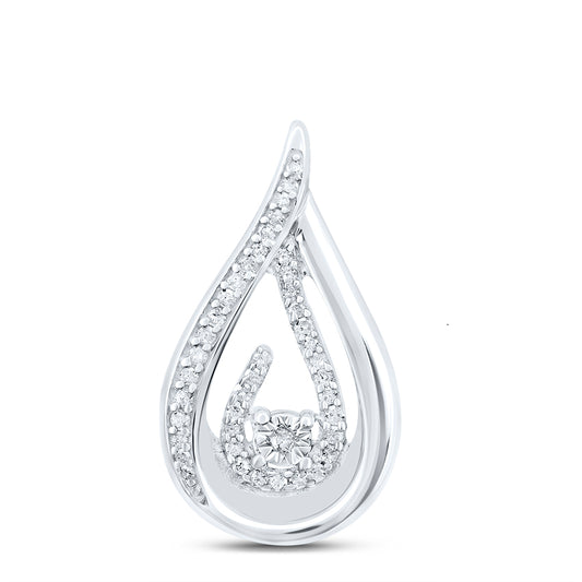0.14 Ctw Natural Diamond Open Teardrop Pendant in Sterling Silver