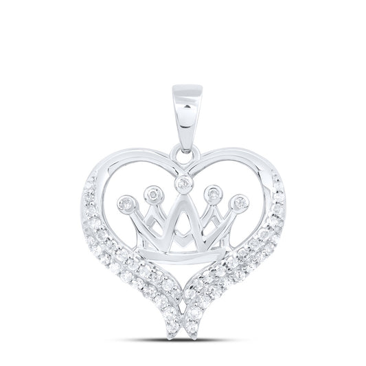 0.21 Ctw Natural Diamond Crown Open Heart Pendant in Sterling Silver