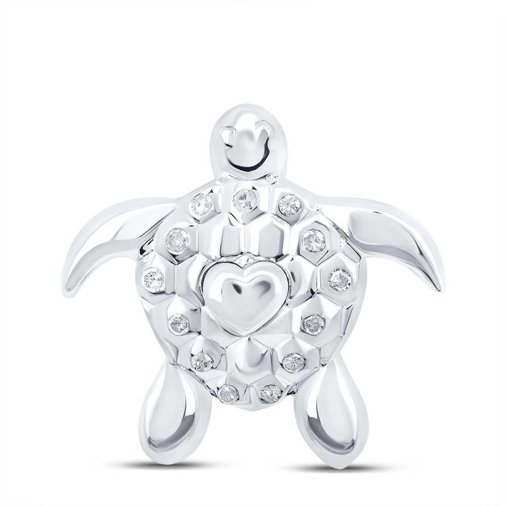 0.08 Ctw Natural Diamond Sea Turtle Love Heart Pendant in Sterling Silver