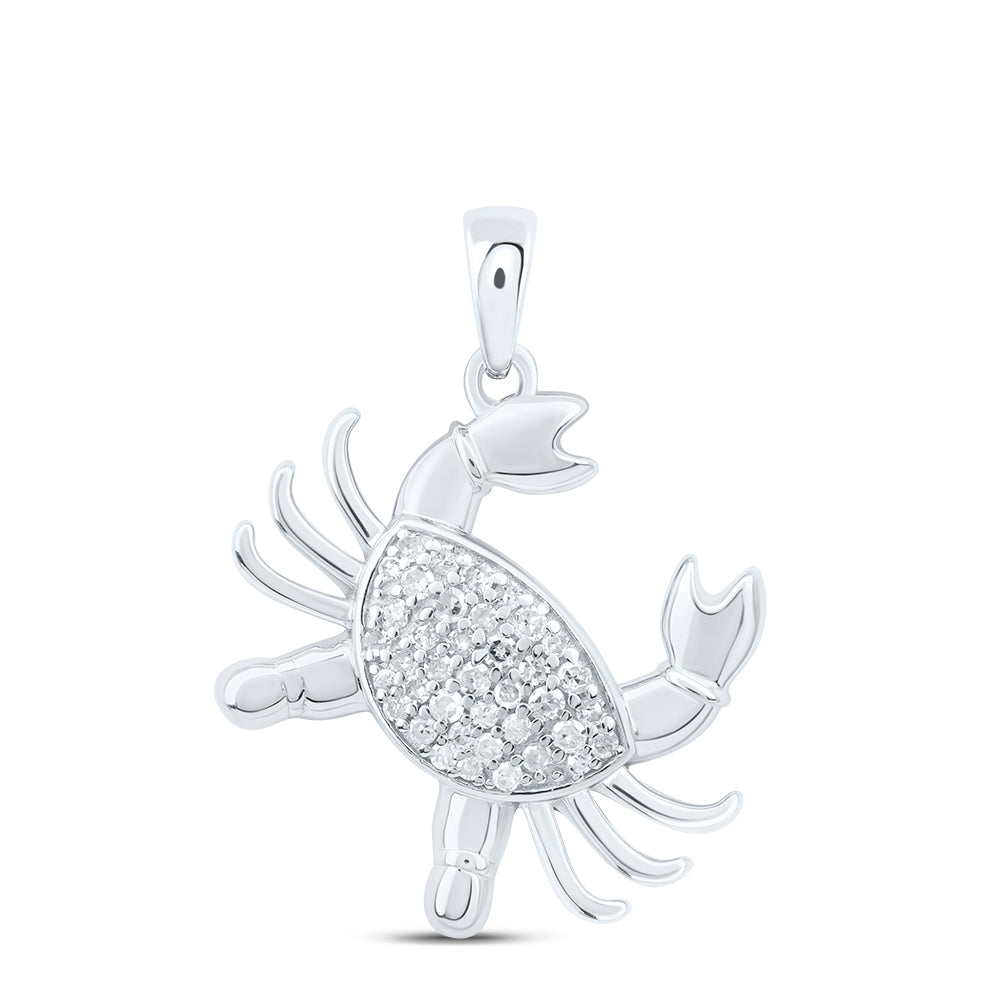 0.18 Ctw Natural Diamond Crab Animal Pendant in Sterling Silver