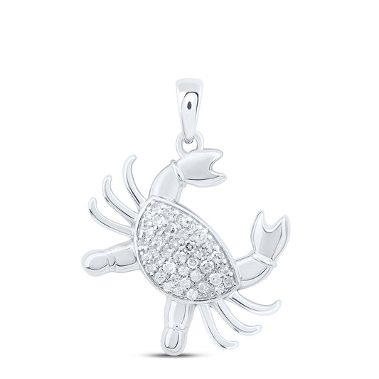 0.18 Ctw Natural Diamond Crab Animal Pendant in Sterling Silver