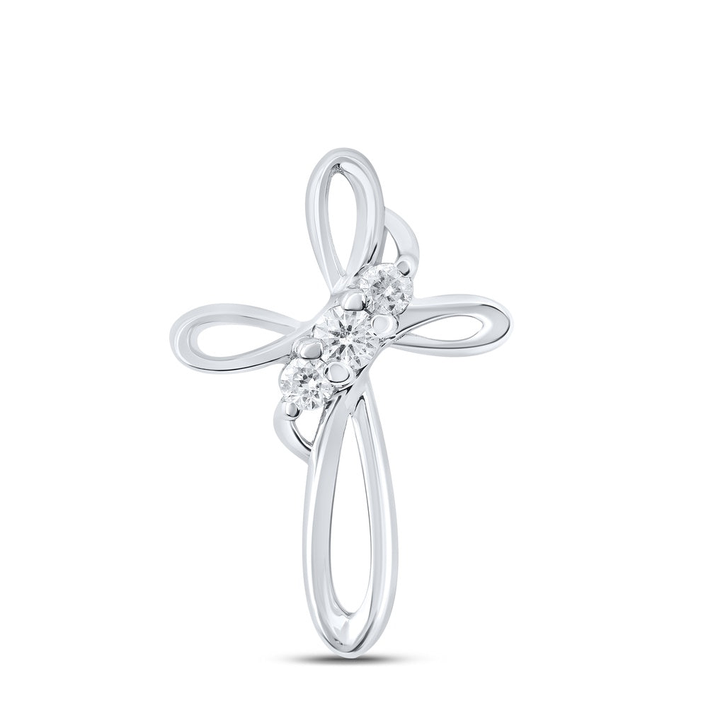 0.08 Ctw Natural Diamond Three 3 Diamond Cross Pendant in Sterling Silver