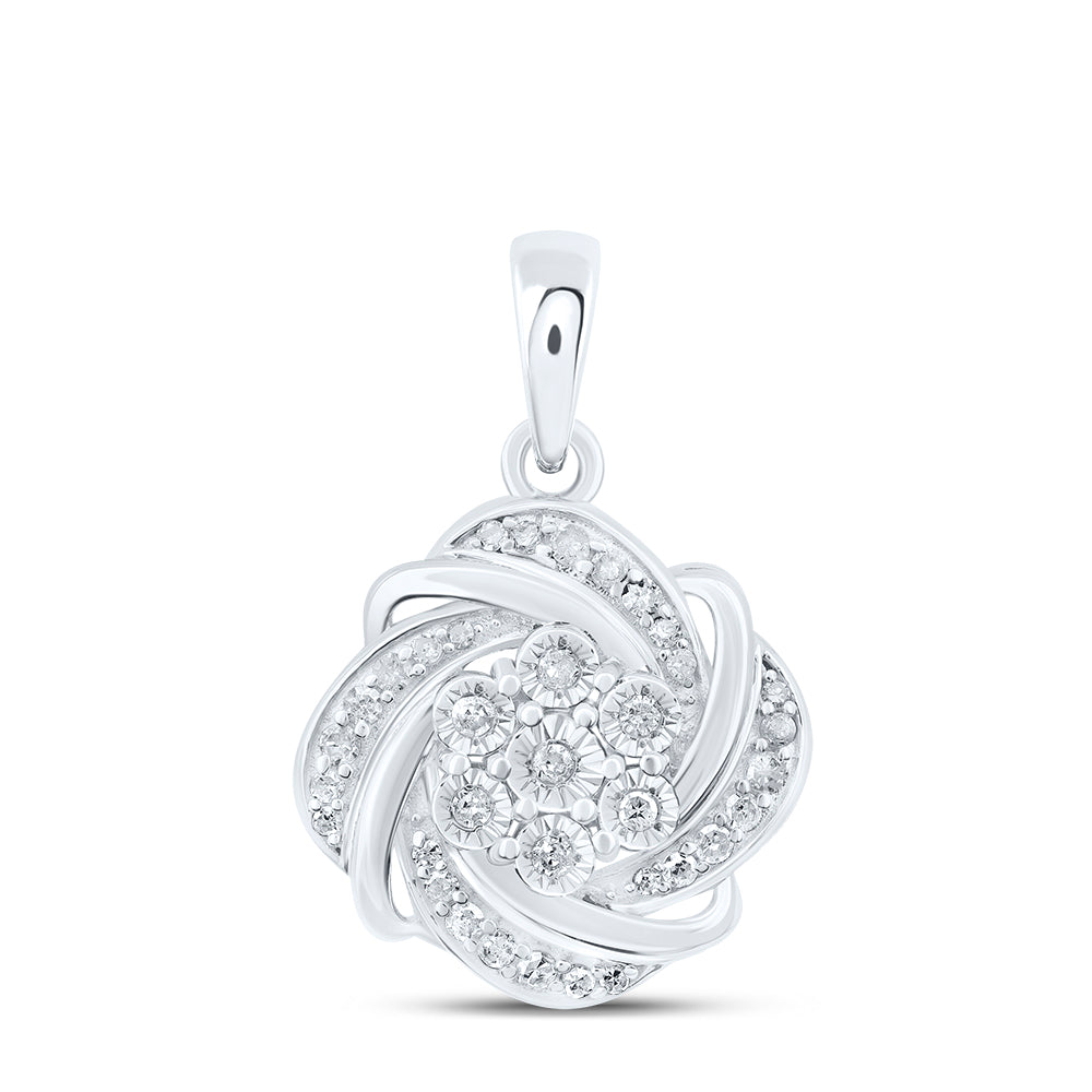 0.19 Ctw Natural Diamond Cluster Swirl Pendant in Sterling Silver