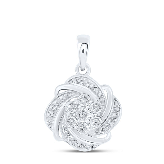 0.19 Ctw Natural Diamond Cluster Swirl Pendant in Sterling Silver