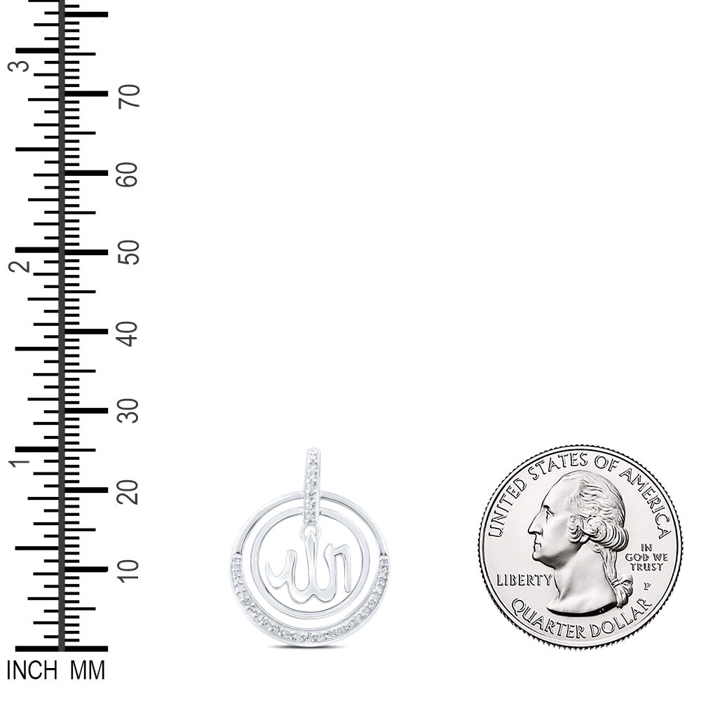 0.18 Ctw Natural Diamond Double Circular Border Allah Pendant in Sterling Silver