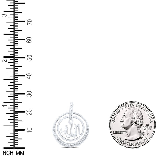 0.18 Ctw Natural Diamond Double Circular Border Allah Pendant in Sterling Silver