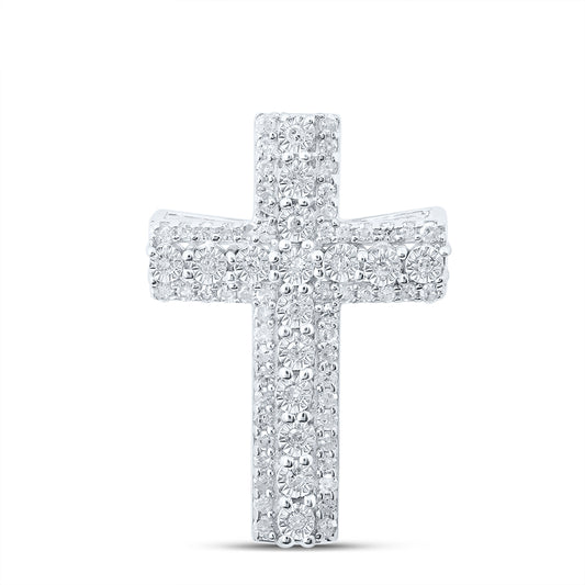 0.26 Ctw Natural Diamond Cluster Cross Religious Pendant in Sterling Silver