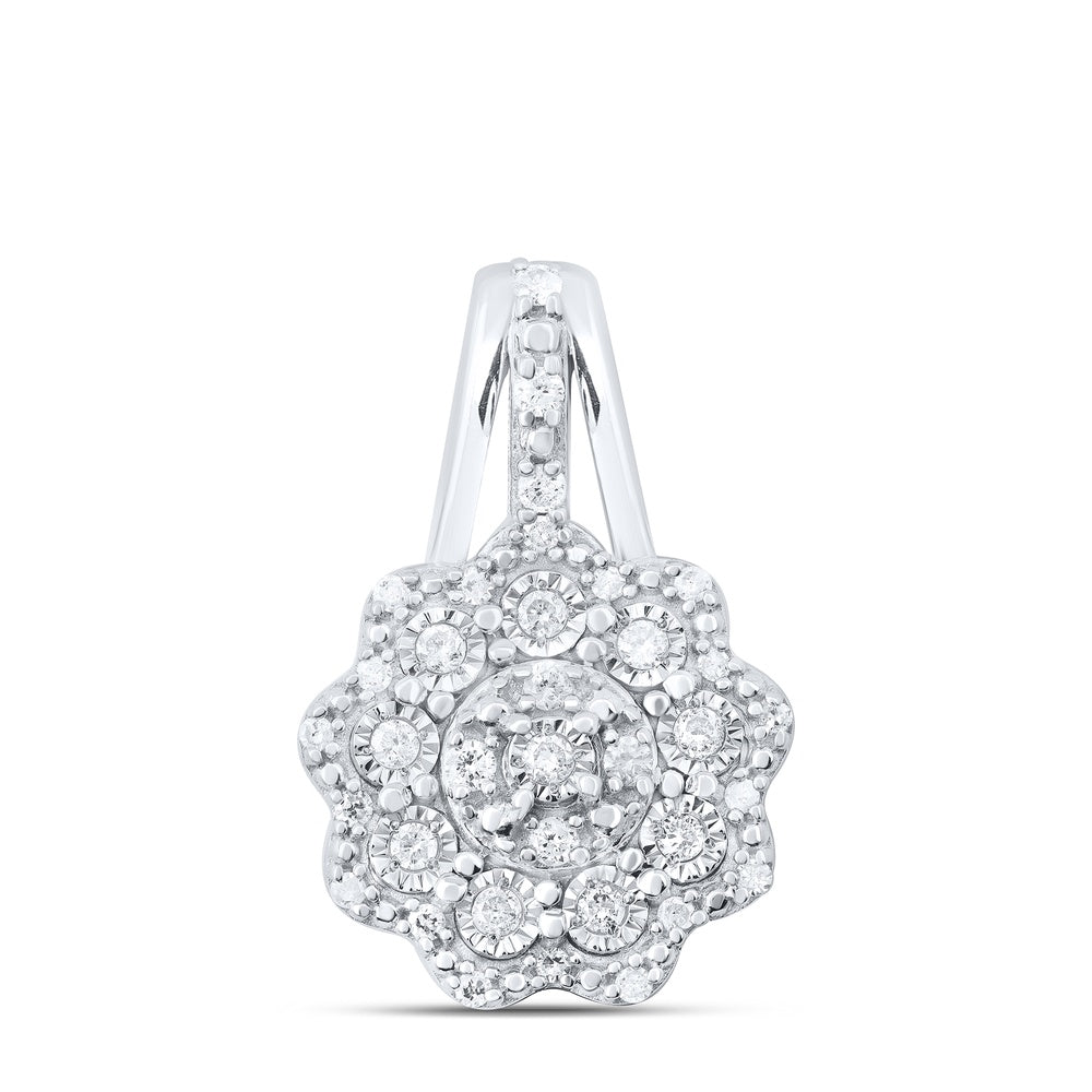 0.25 Ctw Natural Diamond Flower Pendant in Sterling Silver
