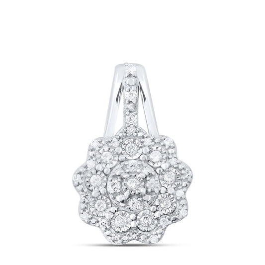0.25 Ctw Natural Diamond Flower Pendant in Sterling Silver