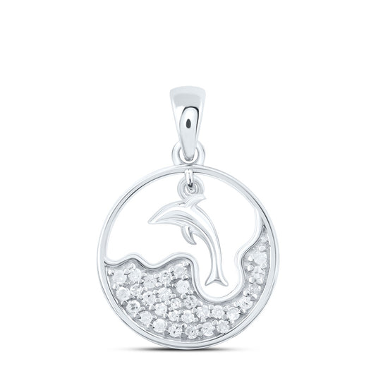 0.16 Ctw Natural Diamond Dolphin Cirle Round Pendant in Sterling Silver
