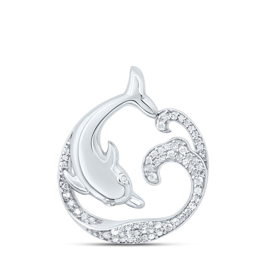 0.22 Ctw Natural Diamond Dolphin Animal Pendant in Sterling Silver