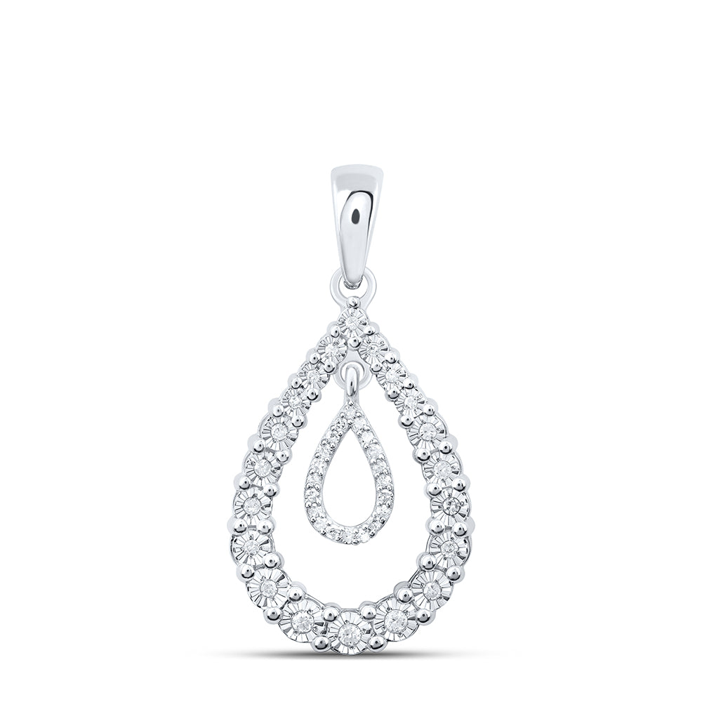 0.15 Ctw Natural Diamond Double Open Teardrop Pendant in Sterling Silver