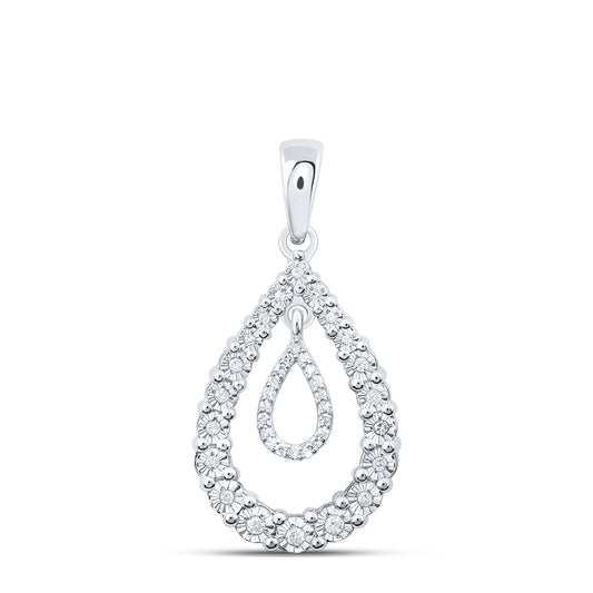 0.15 Ctw Natural Diamond Double Open Teardrop Pendant in Sterling Silver