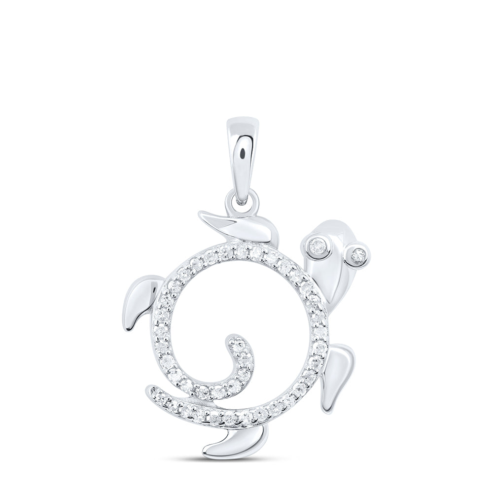 0.17 Ctw Natural Diamond Open Turtle Animal Pendant in Sterling Silver