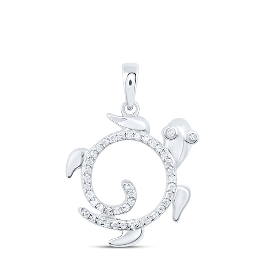 0.17 Ctw Natural Diamond Open Turtle Animal Pendant in Sterling Silver