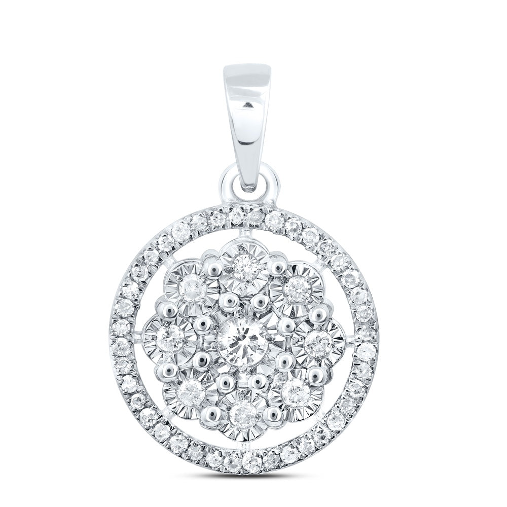 0.25 Ctw Natural Diamond Flower Round Shape Pendant in Sterling Silver