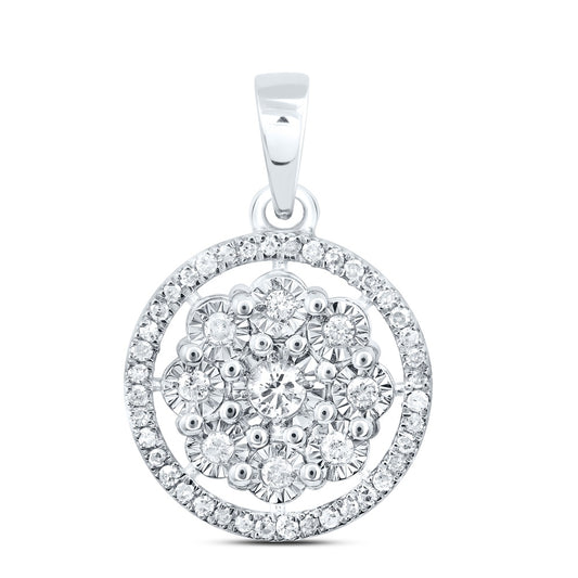 0.25 Ctw Natural Diamond Flower Round Shape Pendant in Sterling Silver