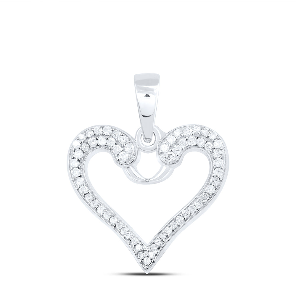0.2 Ctw Natural Diamond Open Heart Pendant in Sterling Silver