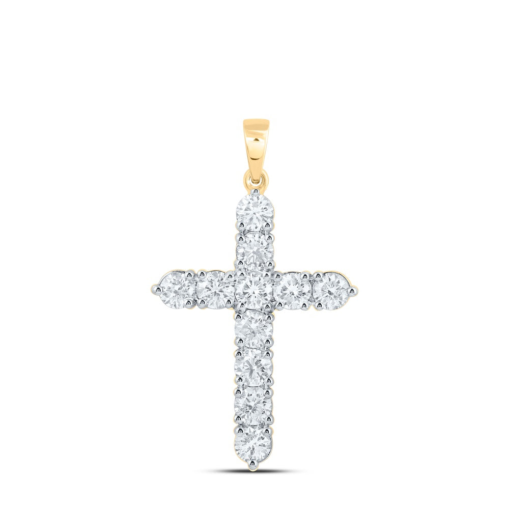 1.51 Ctw Natural Diamond One Row Tennis Cross Pendant in 14k Yellow Gold