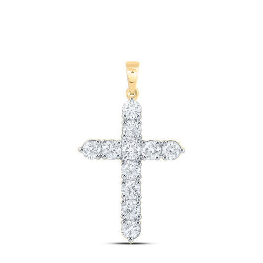 1.51 Ctw Natural Diamond One Row Tennis Cross Pendant in 14k Yellow Gold