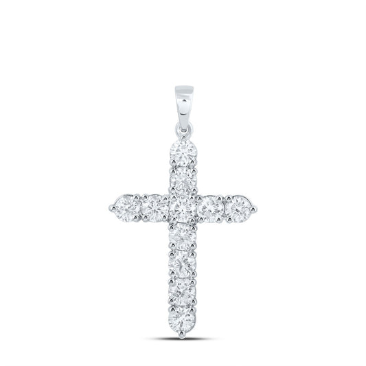 1.49 Ctw Natural Diamond One Row Tennis Cross Pendant in 14k White Gold