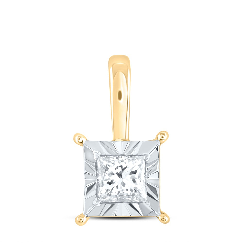 0.17 Ctw Natural Diamond Square Tiny Pendant in 10k Yellow Gold