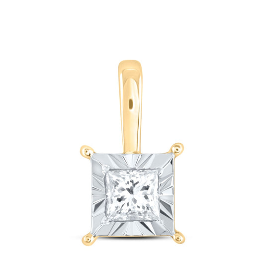 0.17 Ctw Natural Diamond Square Tiny Pendant in 10k Yellow Gold