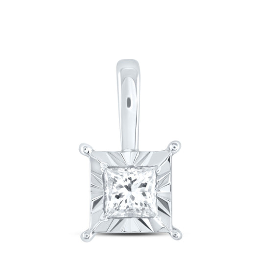 0.17 Ctw Natural Diamond Square Tiny Pendant in 10k White Gold