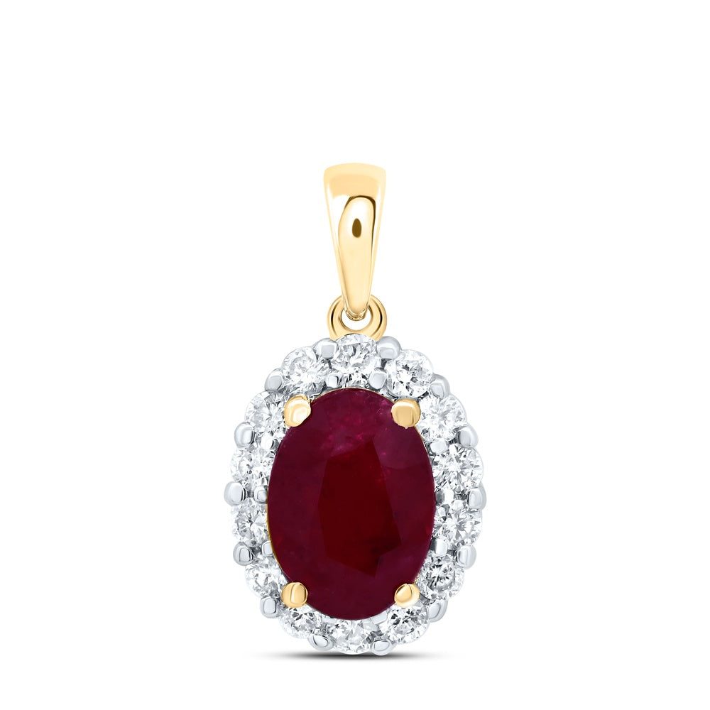 1.09 Ctw Natural Diamond Center Red Diamond Oval Pendant in 14k Yellow Gold