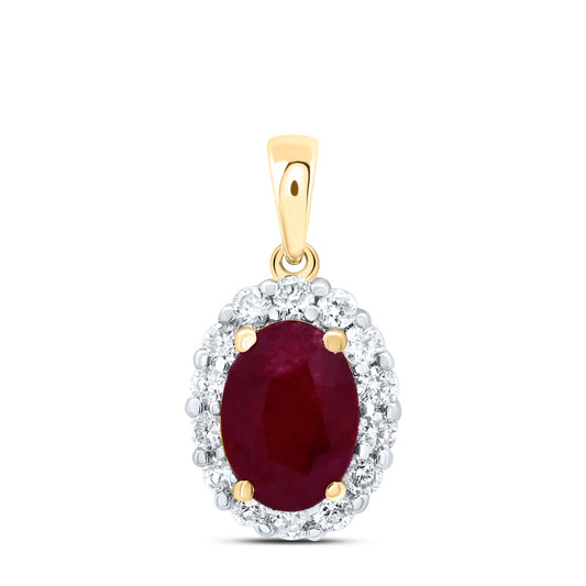 1.09 Ctw Natural Diamond Center Red Diamond Oval Pendant in 14k Yellow Gold