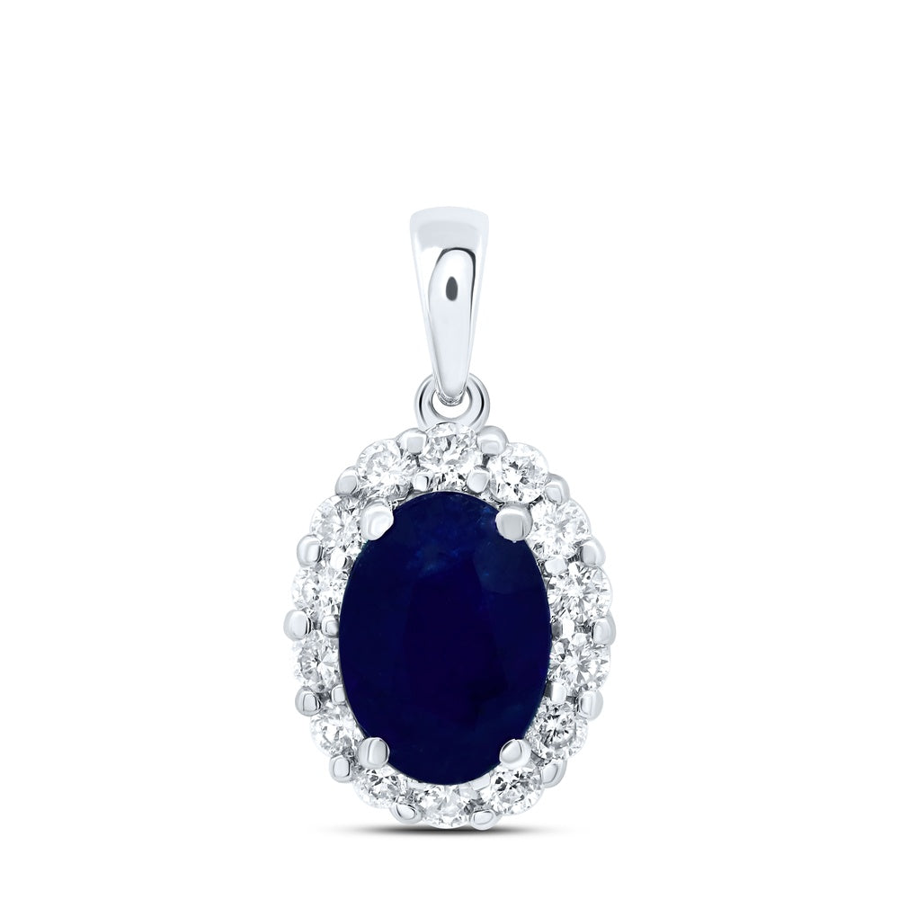 1.31 Ctw Natural Diamond Center Blue Diamond Oval Pendant in 14k White Gold