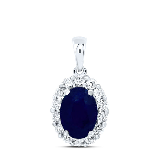 1.31 Ctw Natural Diamond Center Blue Diamond Oval Pendant in 14k White Gold