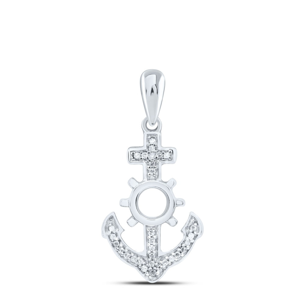 0.05 Ctw Natural Diamond Anchor Fashion Pendant in Sterling Silver