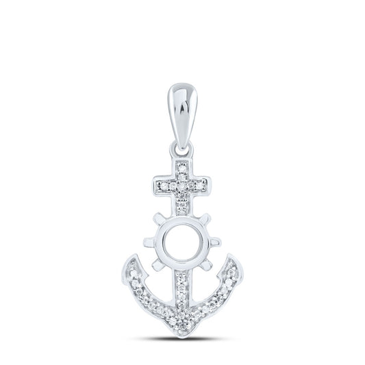 0.05 Ctw Natural Diamond Anchor Fashion Pendant in Sterling Silver