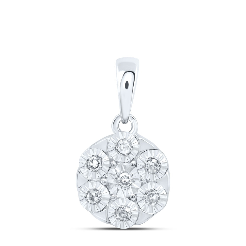 0.05 Ctw Natural Diamond Round Flower Pendant in Sterling Silver