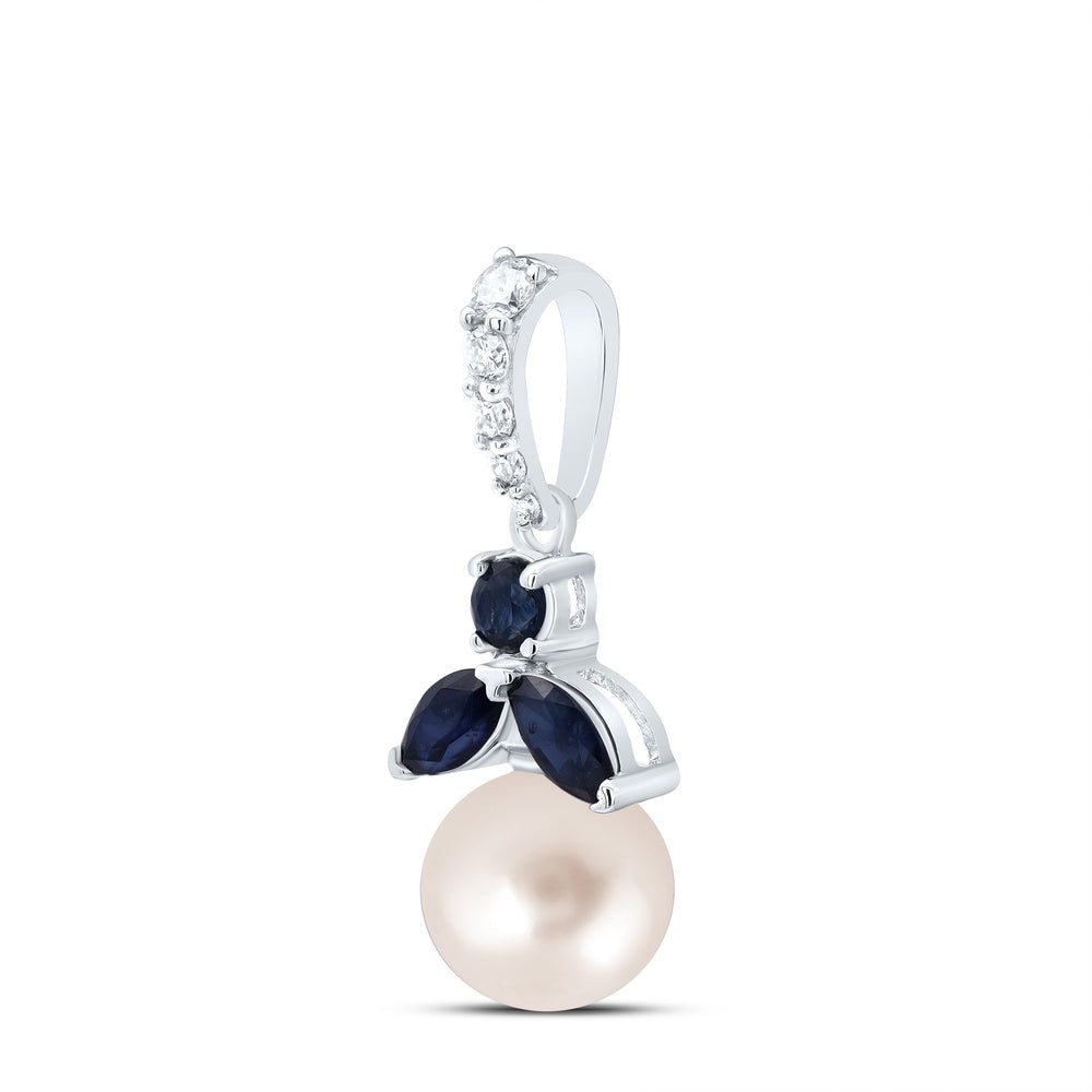 1.89 Ctw Natural Diamond Black Diamond Pearl Pendant in 14k White Gold